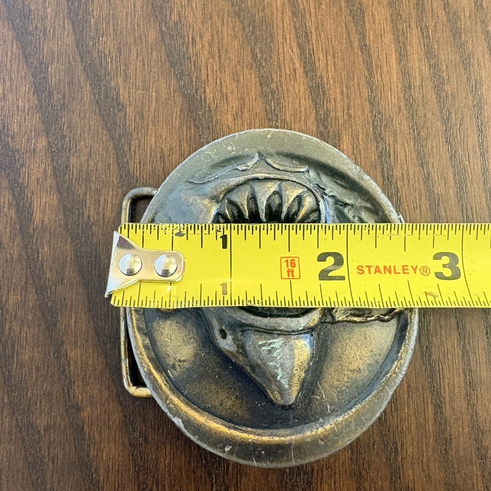 Vintage Great White Shark Belt Buckle E88 Solid Brass Jaws Style USA Heavy - Picture 5 of 13